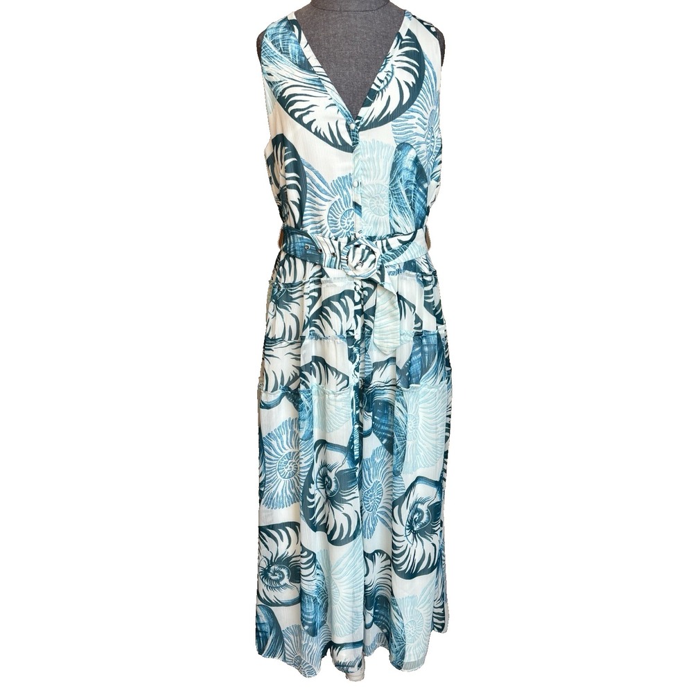 White House Black Market WHBM‎ Seashell Midi Dress Size 8 Belt Whimsy Feminine